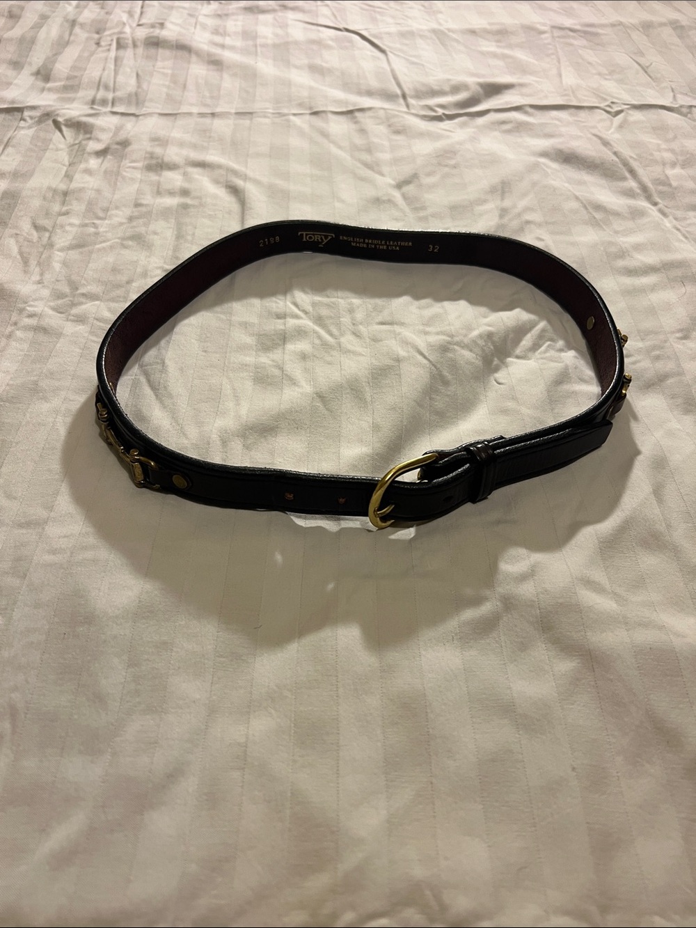 Tory Bridle Brown Leather Belt with Gold-Tone Bit Buckles
